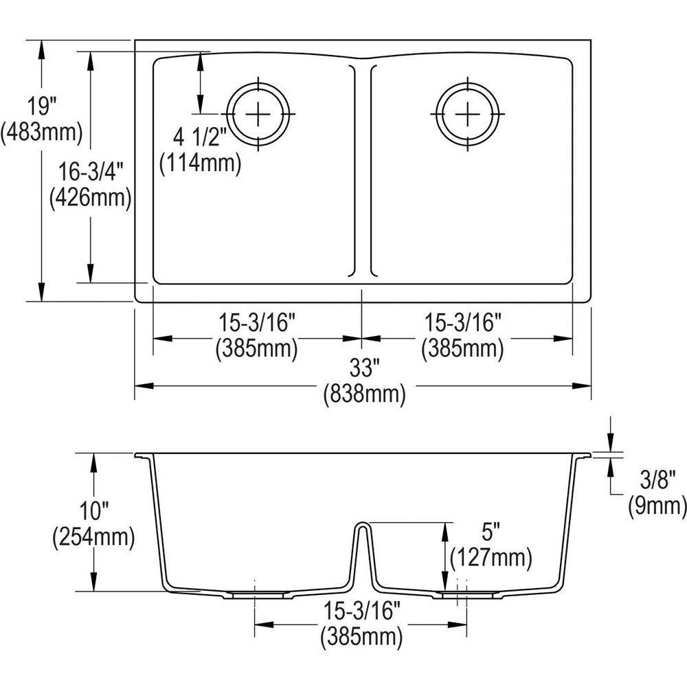 Graphite Double Bowl Undermount Stone Sink, 33 x 19 Inches