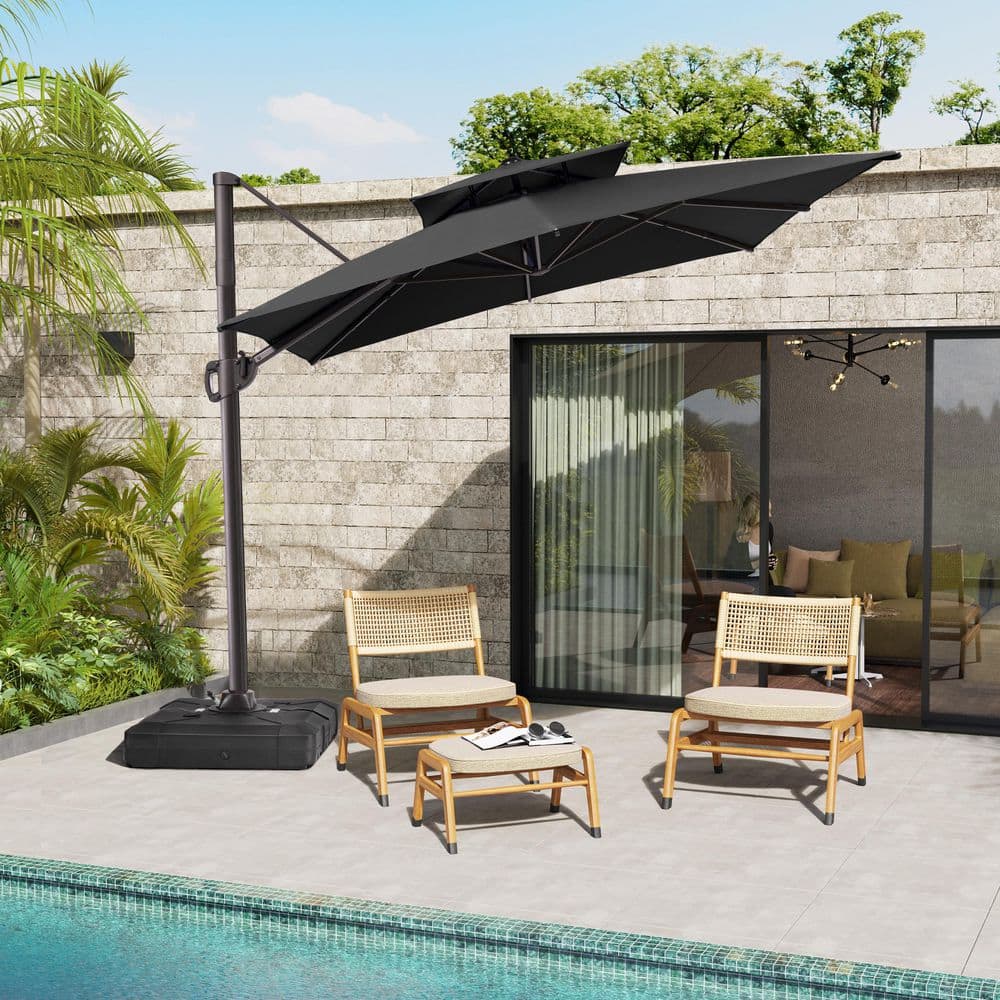Black and Brown 11 ft. Rectangular Cantilever Patio Umbrella with Metal Pole