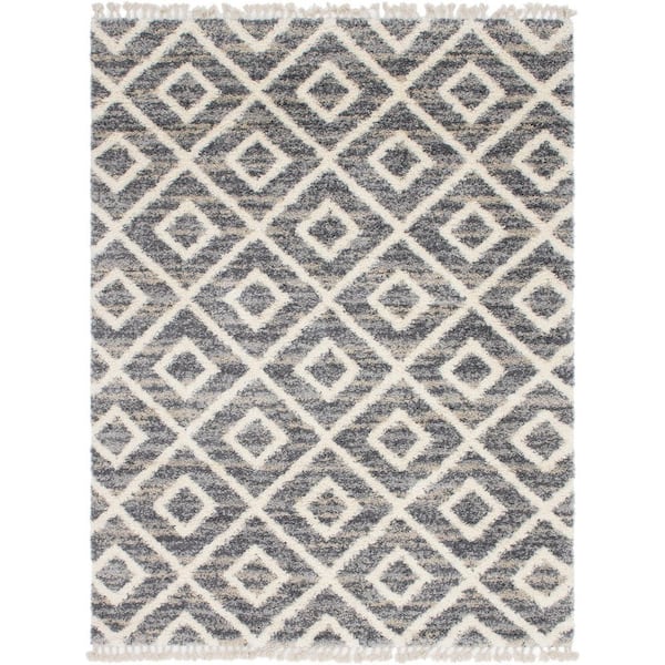 Unique Loom Hygge Shag Diamond Gray 9 ft. x 12 ft. Area Rug