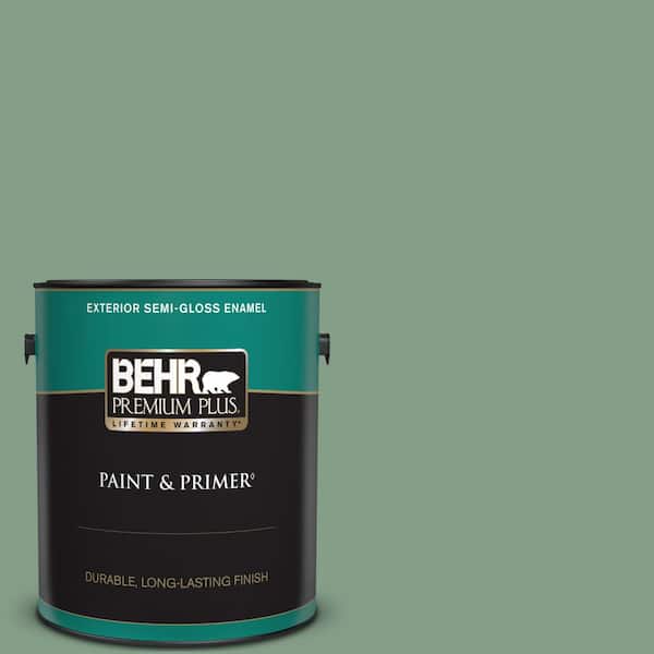 BEHR PREMIUM PLUS 1 gal. #S410-5 Track Green Semi-Gloss Enamel Exterior Paint & Primer