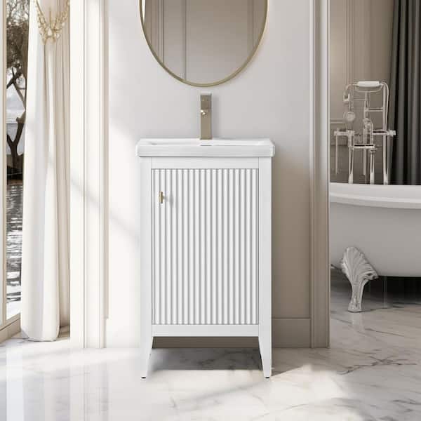 20 in. W x 15.7 in D x 34 in. H Single Sink Bath Vanity Cabinet in Linear White with Ceramic Top