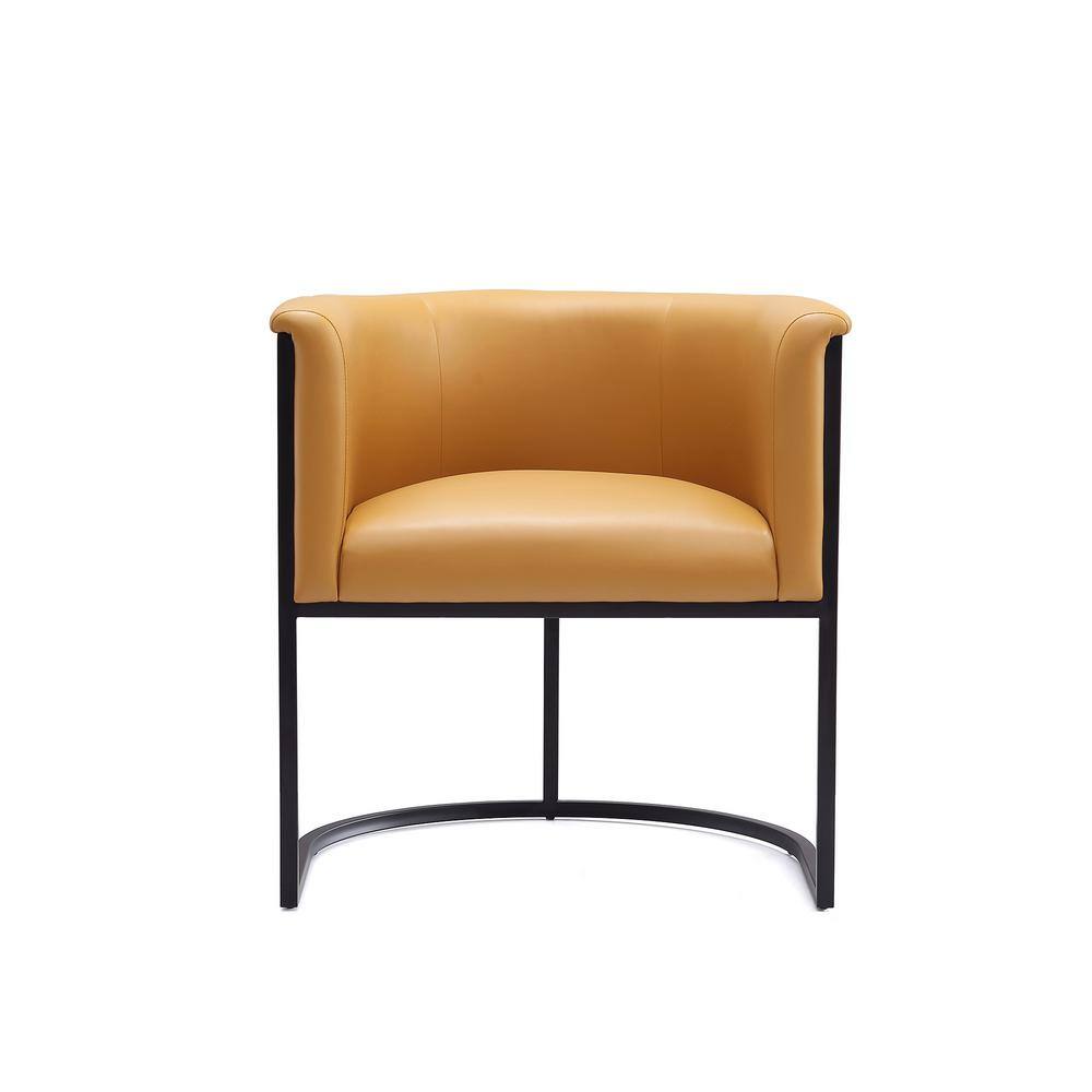 Saddle Black Faux Leather Upholstered Arm Chair with Metal Frame