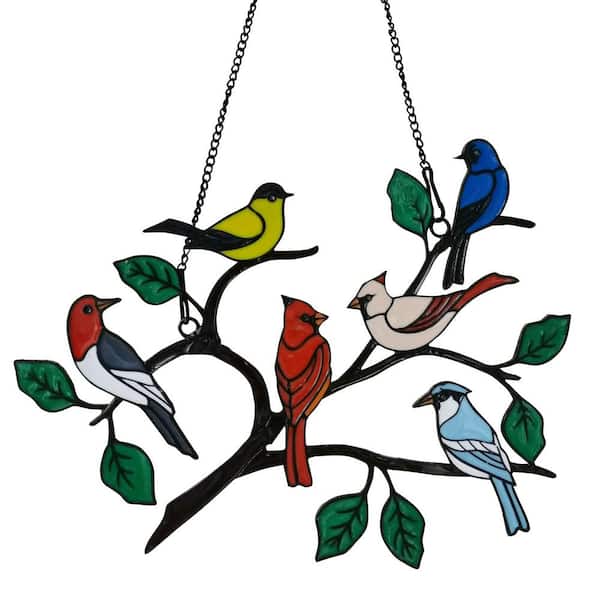 Phewnyzo 8.27 in. x 7.09 in. x 0.2 in. Multi-Colored Aluminum Hanging Bird on a Wire Ornaments 1-Pack