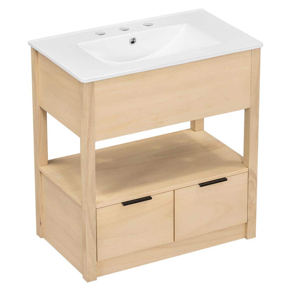 30 in. W x 18 in. D x 33 in. H Single Sink Freestanding Bath Vanity in Natu
