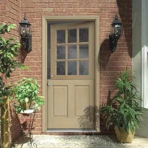 32 in. x 80 in. 9 Lite Unfinished Wood Prehung Right-Hand Inswing Dutch Entry Door with AuraLast Jamb and Brickmold