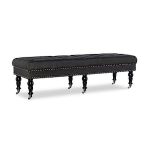 Bella Charcoal 62" Wide Accent Bench with Button Tufting and Silver Nailhead (62"L x 19.5"D x 17.75"H)