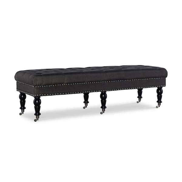 Linon Home Decor Elena Charcoal Gray 62 in. Bedroom Bench Backless with Casters