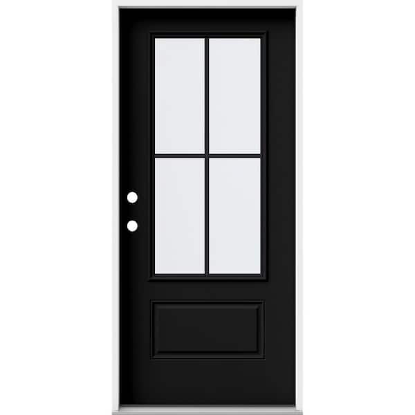 JELD-WEN 36 in. x 80 in. 1 Panel Right-Hand/Inswing 3/4 Lite Clear Glass Black Steel Prehung Front Door