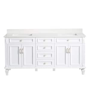 Artwood 72 in. W x 22 in. D x 35 in. H 2-White Sinks Freestanding Bath Vanity in White with Qt. Vanity Top