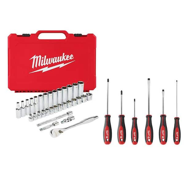 Milwaukee 3/8 in. Drive Metric Ratchet and Socket Mechanics Tool Set ...