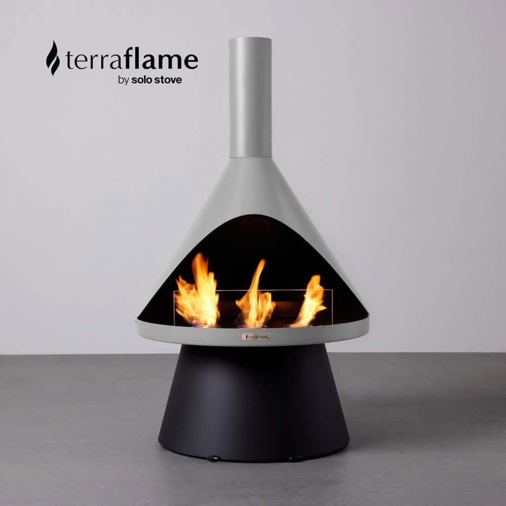 Mist Gray and Black Steel Free-standing Gel Fireplace