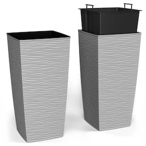 14 x 14 x 27.5 in. EverGreen Light Gray, M-Resin, Indoor/Outdoor Planter with Built-In Drainage, Duo Set, XL (2-Piece)