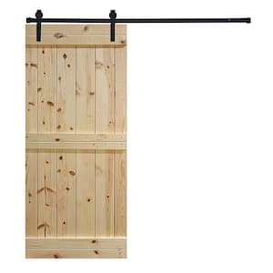 Mid-Bar Series 30 in. x 84 in. Unfinished Knotty Pine Wood DIY Sliding Barn Door with Hardware Kit