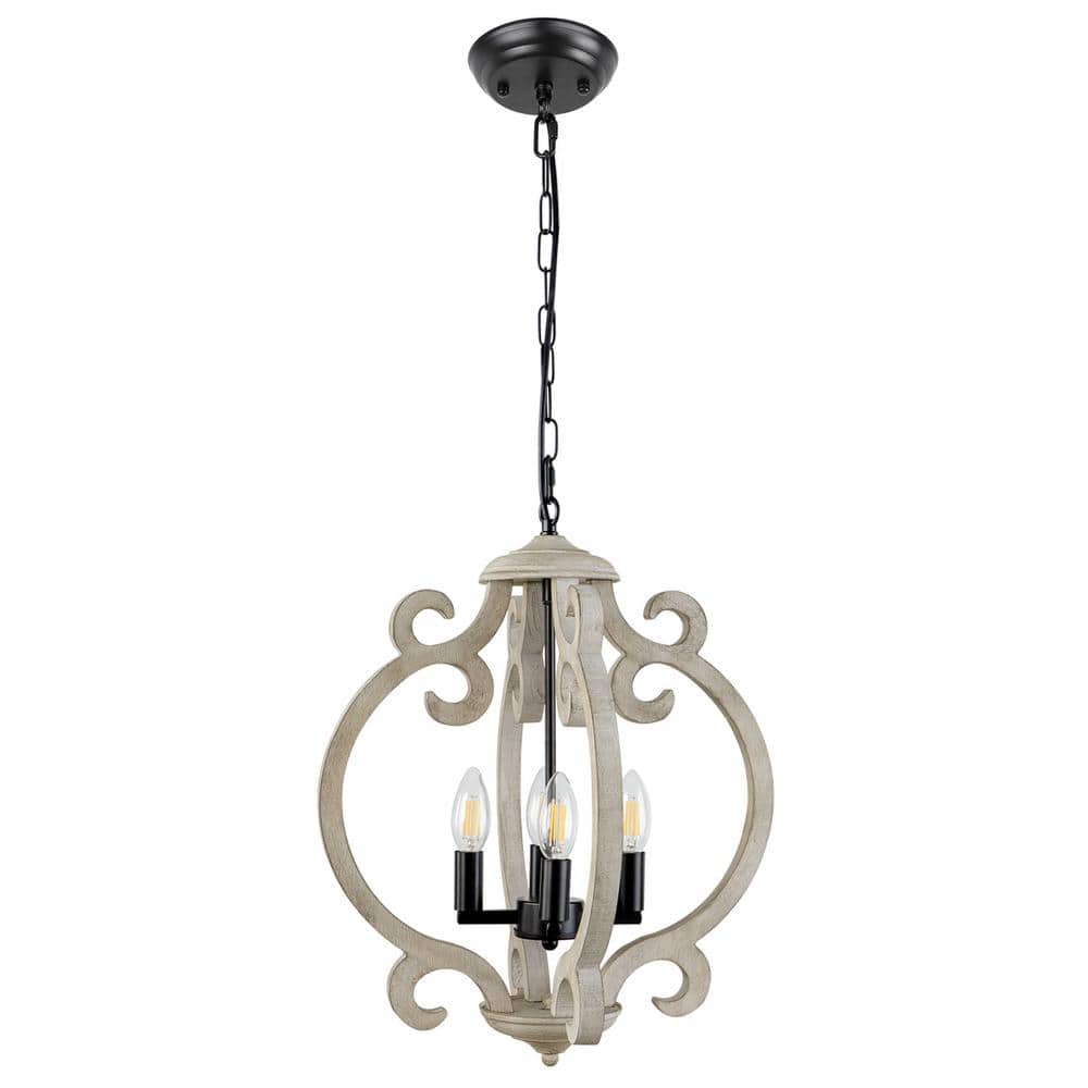 4-Light Distressed White and Black Farmhouse Rustic Chandelier for Kitchen 