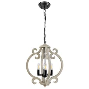 4-Light Distressed White and Black Farmhouse Rustic Chandelier for Kitchen Island Living Room Dining Room