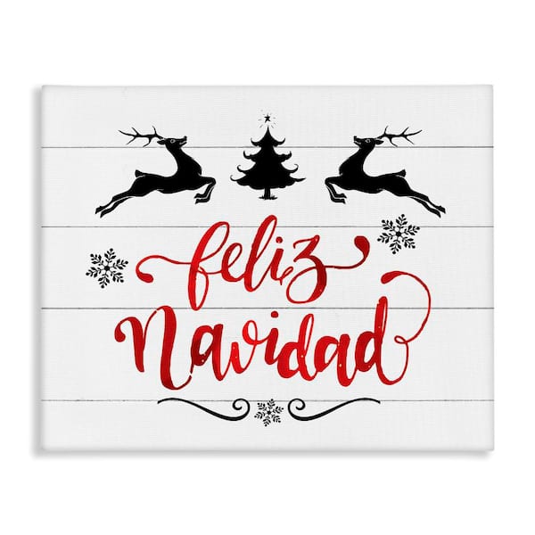 Stupell Industries Feliz Navidad Holiday Reindeer by Lettered and Lined Gallery Wrapped Unframed Abstract Graphic Art Print 30 in. x 40 in.