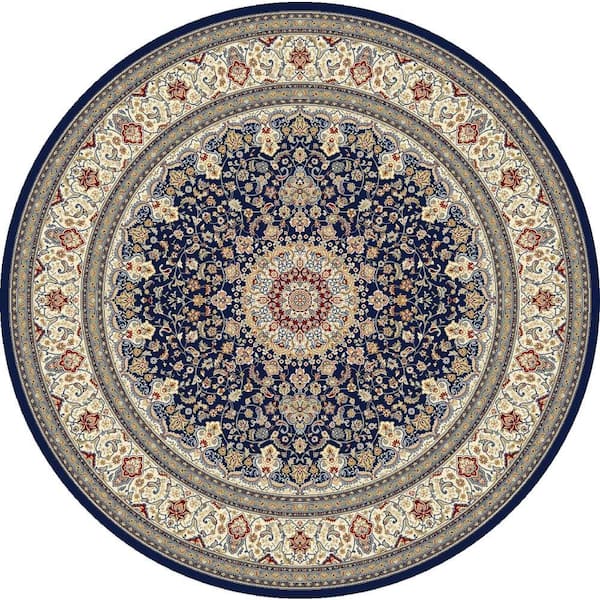Nicholson Blue/Ivory 5 ft. x 5 ft. Round Indoor Area Rug