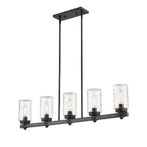 Tahoe 5-Light Ashen Barnboard Outdoor Pendant with Clear Glass Shade