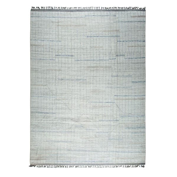 Beige Hand-Knotted Wool Contemporary Marrakech Handspun 10 ft. x 13 ft. Luxurious Modern Rug for Living R, Area Rug