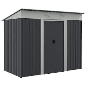 7 ft. x 3.6 ft. Outdoor Storage Metal Shed, Garden Tool House with Double Sliding Doors, 2-Air Vents, Gray (22 sq. ft.)