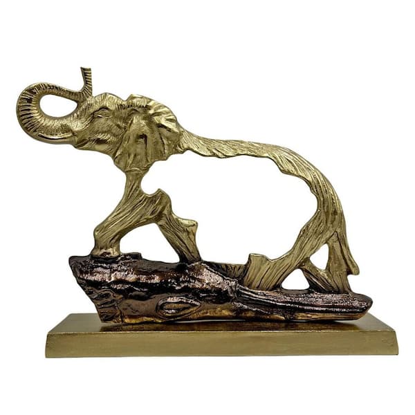 castellousa Gold 20 in. x 15 in. Wide Decorative Handmade Aluminum Metal Elephant Sculpture