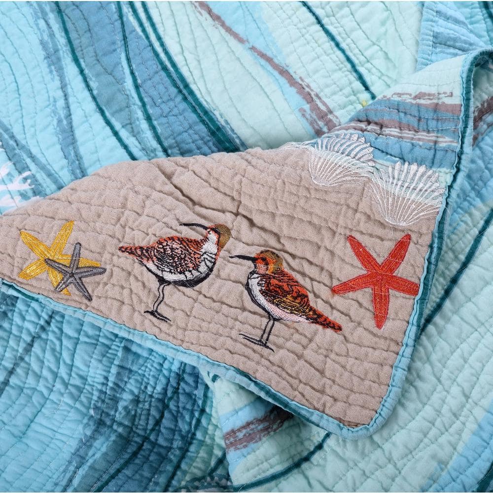 Maui Blue Cotton Reversible Quilt Set with Shams