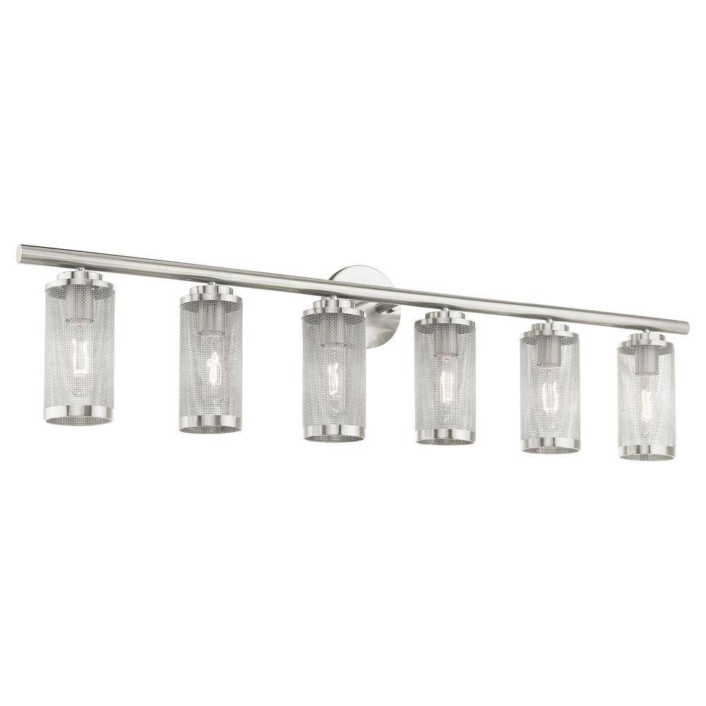Industro Sleek 6-Light Brushed Nickel Vanity Sconce with Stainless Steel Mesh Shade