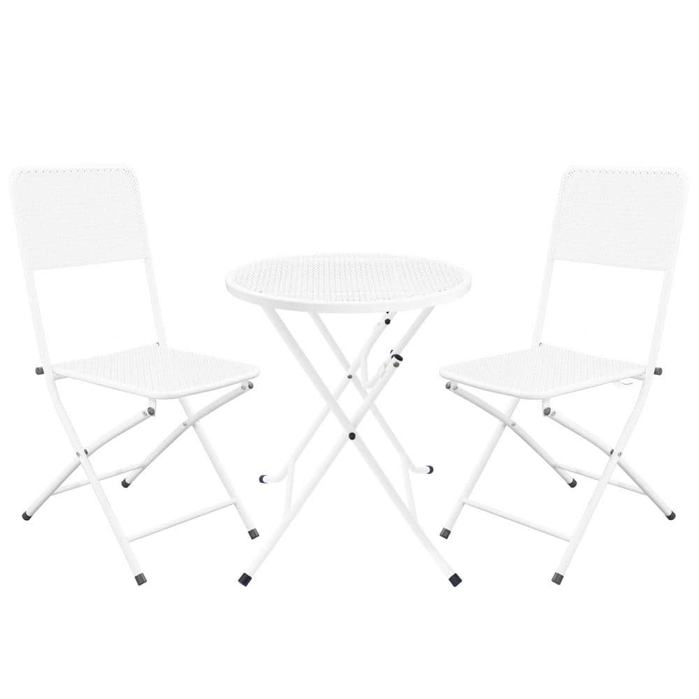 White 3-Piece Metal Round 27.56 in. Table Height Outdoor Bistro Set