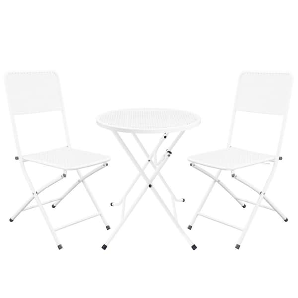 Unbranded White 3-Piece Metal Round 27.56 in. Table Height Outdoor Bistro Set