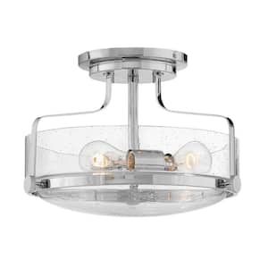 Hinkley Harper Medium Semi-Flush Mount Ceiling Light, Chrome + Clear Seedy Glass