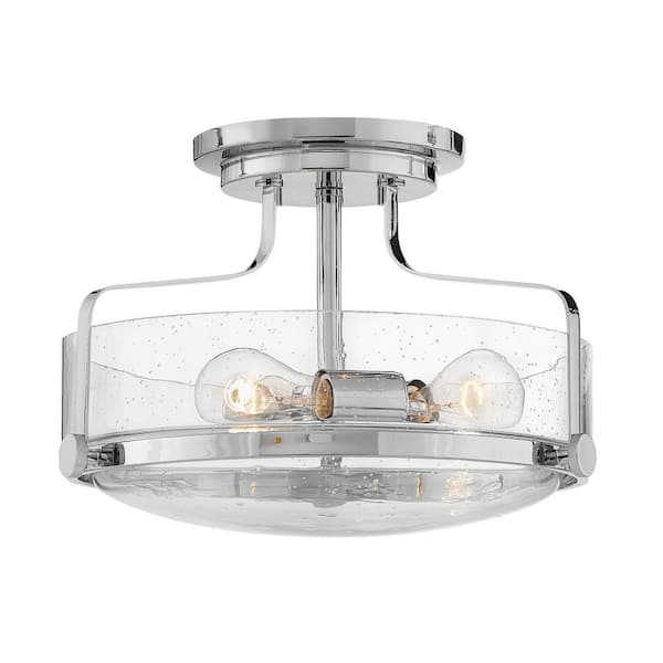 HINKLEY Hinkley Harper Medium Semi-Flush Mount Ceiling Light, Chrome + Clear Seedy Glass