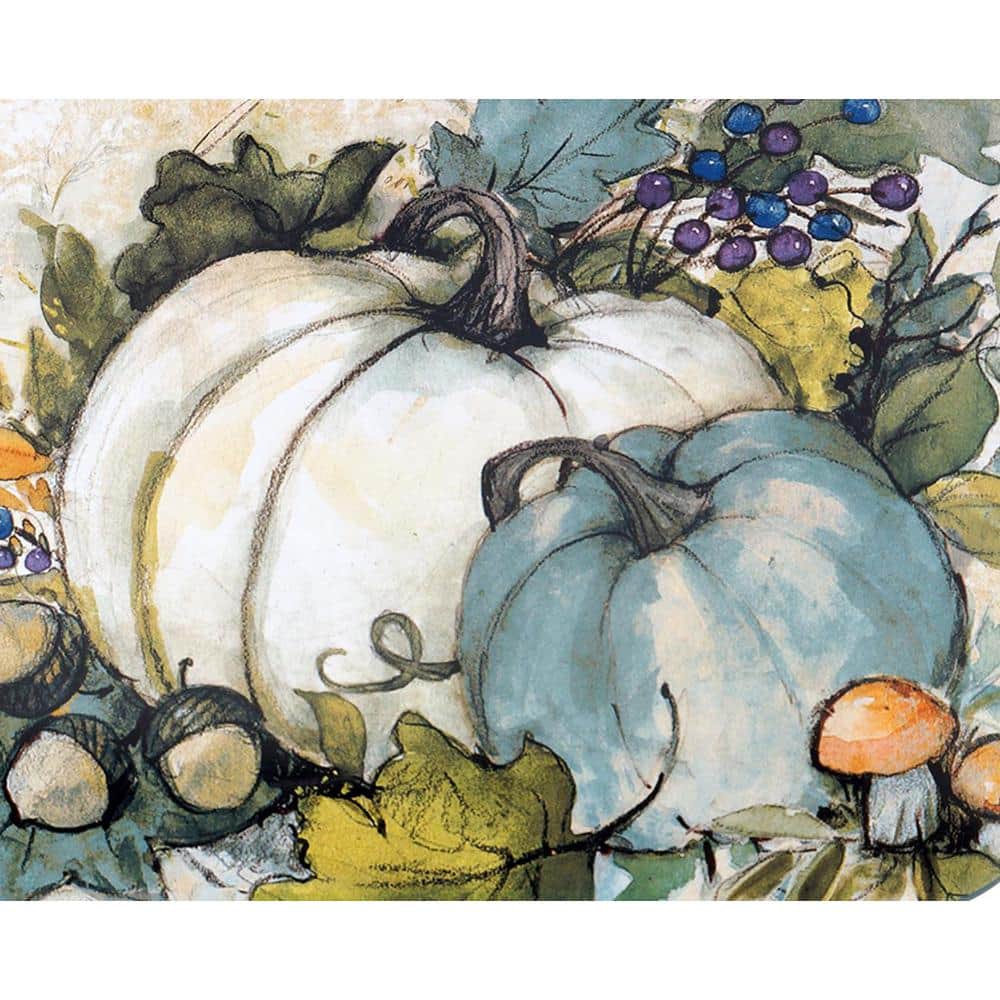 Harvest Gatherings Rectangular Ceramic Platter with Teal and White Pumpkins