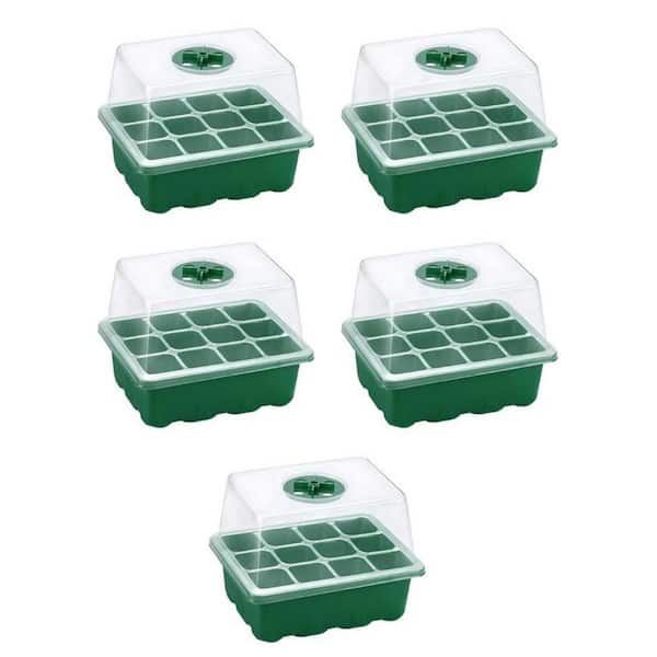 Angel Sar 5.5 in. Clear Plastic Seed Starter Tray Kits with Adjustable Humidity Domes and Clear Cell Tray (5-Pack)