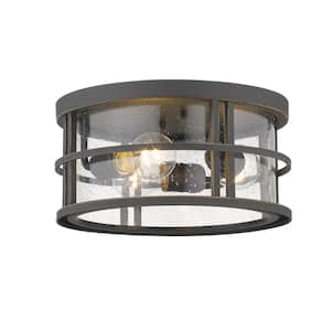 3-Light Oil Rubbed Bronze Outdoor Flush Mount with Clear Seedy Glass Shade