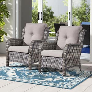 Gray Wicker Outdoor Patio Lounge Chair with CushionGuard Gray Cushions (2-Pack)