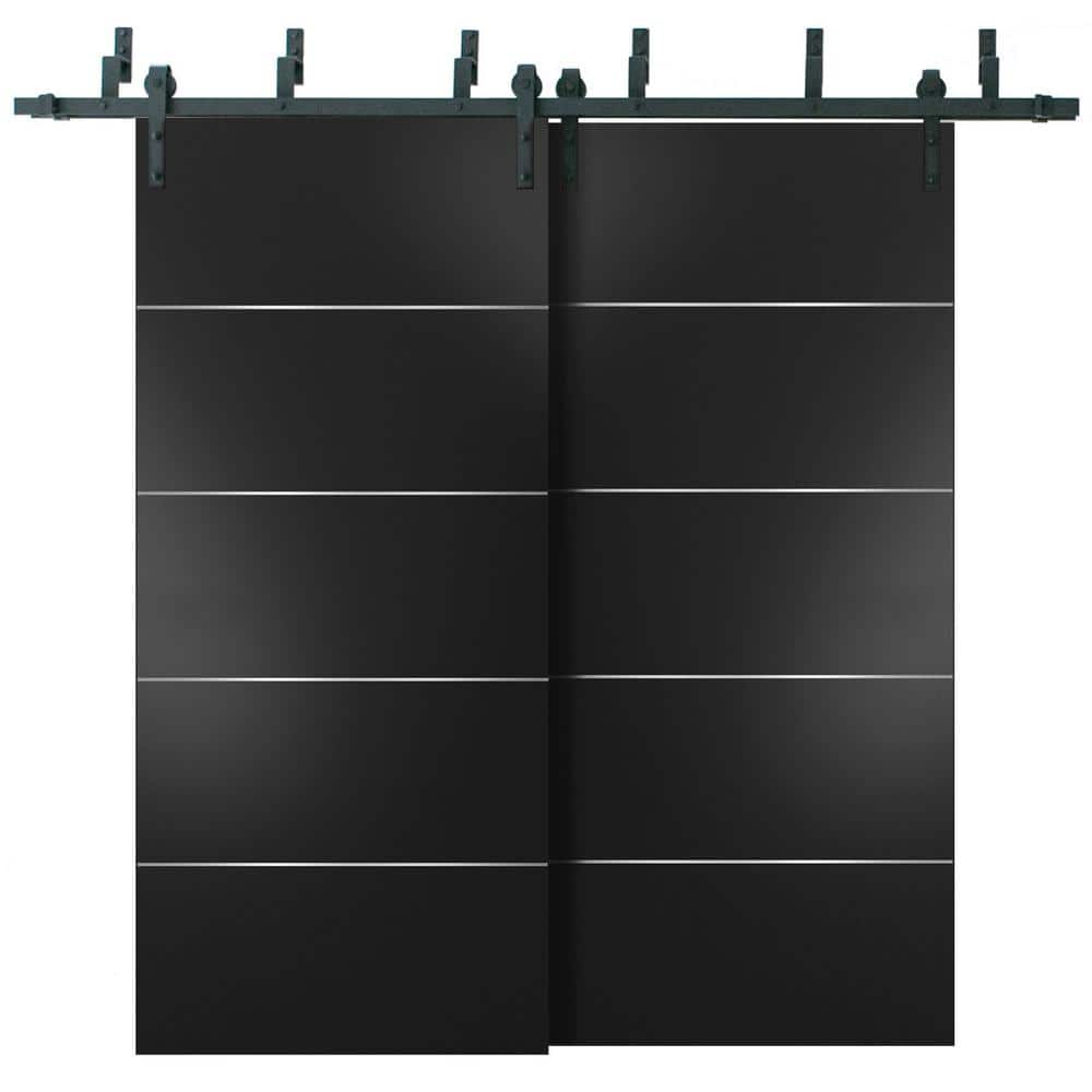 84 in. x 80 in. 2 Panel Black Matte Solid Wood with Honeycomb Sliding Barn Door with Hardware Kit price history on PriceWatchPro