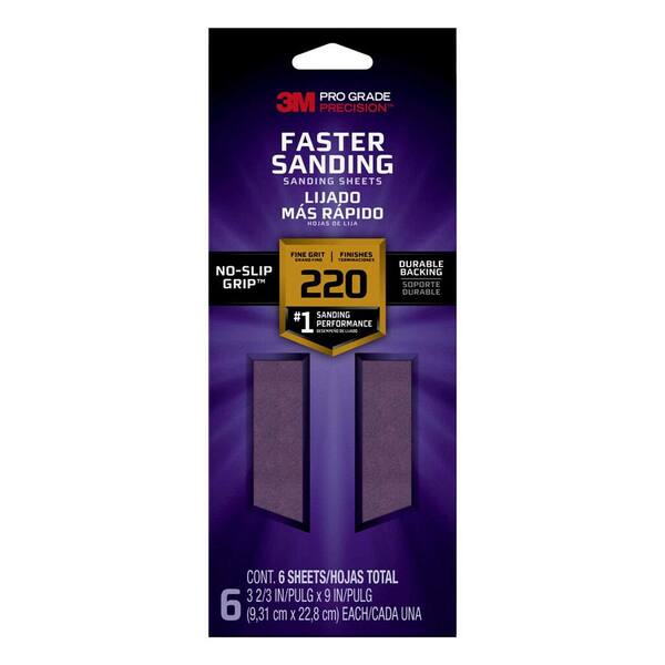 3M Pro Grade Precision 3-2/3 in. x 9 in. 220 Grit Fine Faster Sanding Sheets (6-Pack)