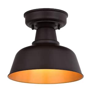 Cody Oil Rubbed Bronze and Light Gold Farmhouse Outdoor Flush Mount Ceiling Light