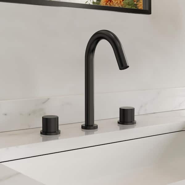 Gooseneck Spout High-Arc 3-Hole 8 in. Widespread 2-Handle Bathroom Faucet in Matte Black Pop-Up Drain Included