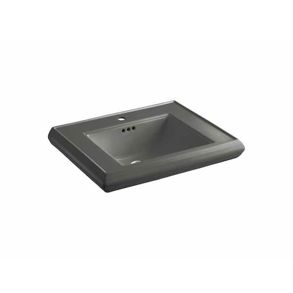 KOHLER Memoirs 5-3/8 in. Ceramic Pedestal Sink Basin Sink in Thunder Grey with Overflow Drain