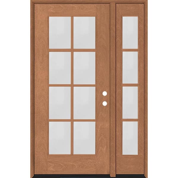 Steves & Sons Regency 51 in. x 80 in. Full Lite 8 Lite Clear Glass LH AutumnWheat Mahogany Fiberglass Prehung Front Door w/12in.SL