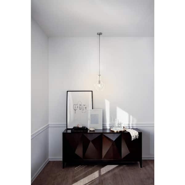 Everly 15.25 in. 1-Light Brushed Nickel Transitional Shaded Kitchen Bell Pendant Hanging Light with Clear Seeded Glass