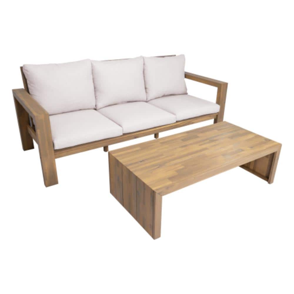 2-Piece Acacia Wood Outdoor Conversation Patio Furniture Set with Beige Cushions price history on PriceWatchPro