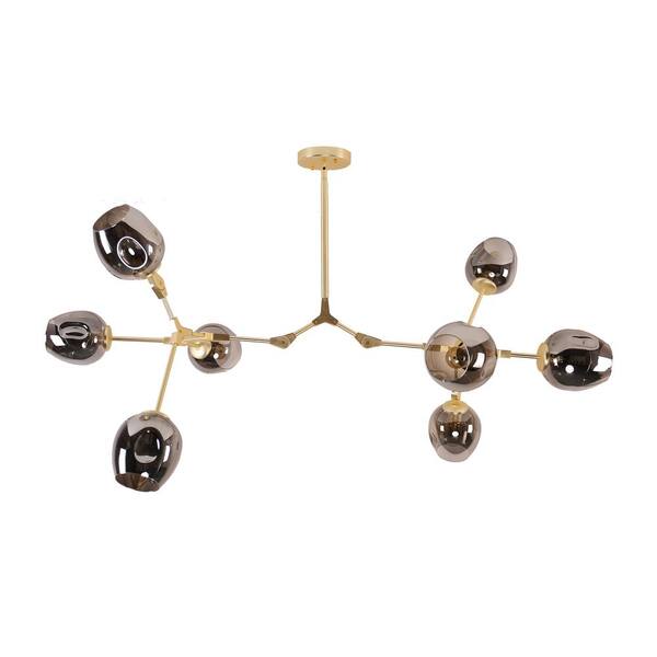 Oaks Aura 8Light Smoky Grey Color Shades Chandelier Golden Finish