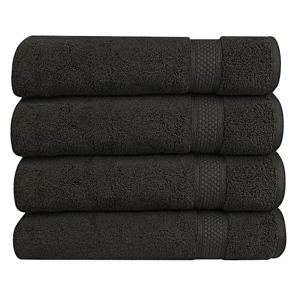 A1 Home Collections A1HC Bath Towel 500 GSM Duet Technology 100% Cotton Ring Spun Black Onyx 24 in. x 48 in. Quick Dry (Set of 4)