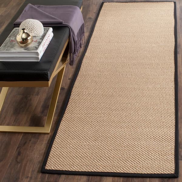 Natural Fiber Maize/Black 3 ft. x 6 ft. Woven Border Runner Rug