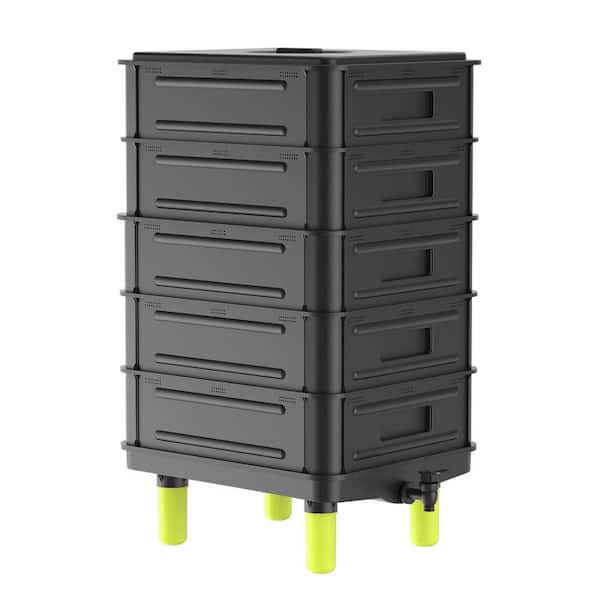 Unbranded 22 Gal. Worm Composter 5-Layer Worm Farm Starter Kits for Vermicomposting Starter for Recycling Food Waste, Black
