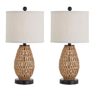 Adone 23 in. H Brown Touch Control Rattan Table Lamp with USB Ports and AC Outlets