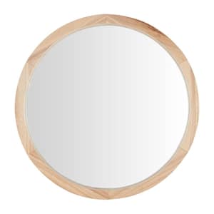 Medium Round Brown Natural Wood Transitional Accent Mirror (24 in. Diameter)