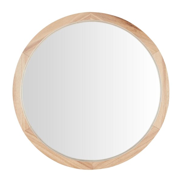 Natural Wood Transitional Accent Mirror, Round Wall Mirrors At Home Depot